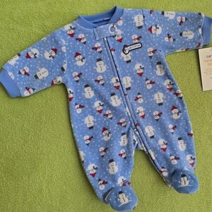 NWT NEWBORN UNISEX FOOTIE Blue SNOWMAN FEET Fleece LET IT SNOW (Q2)